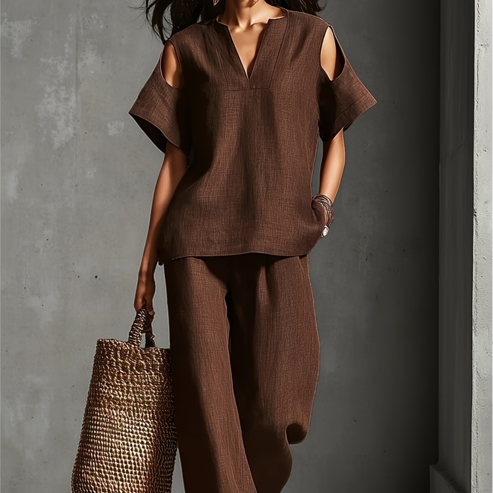 Linen Pant Wide - Conjunto Feminino de Verão Casual em