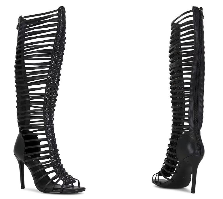 Sandal Strappy Heeled - Sandálias Botas Femininas Pretas com Tiras