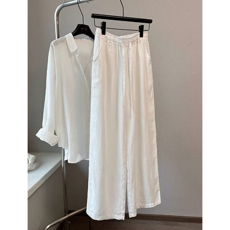Linen Pant Wide - Conjunto Feminino Coreano de Calça Pantalona
