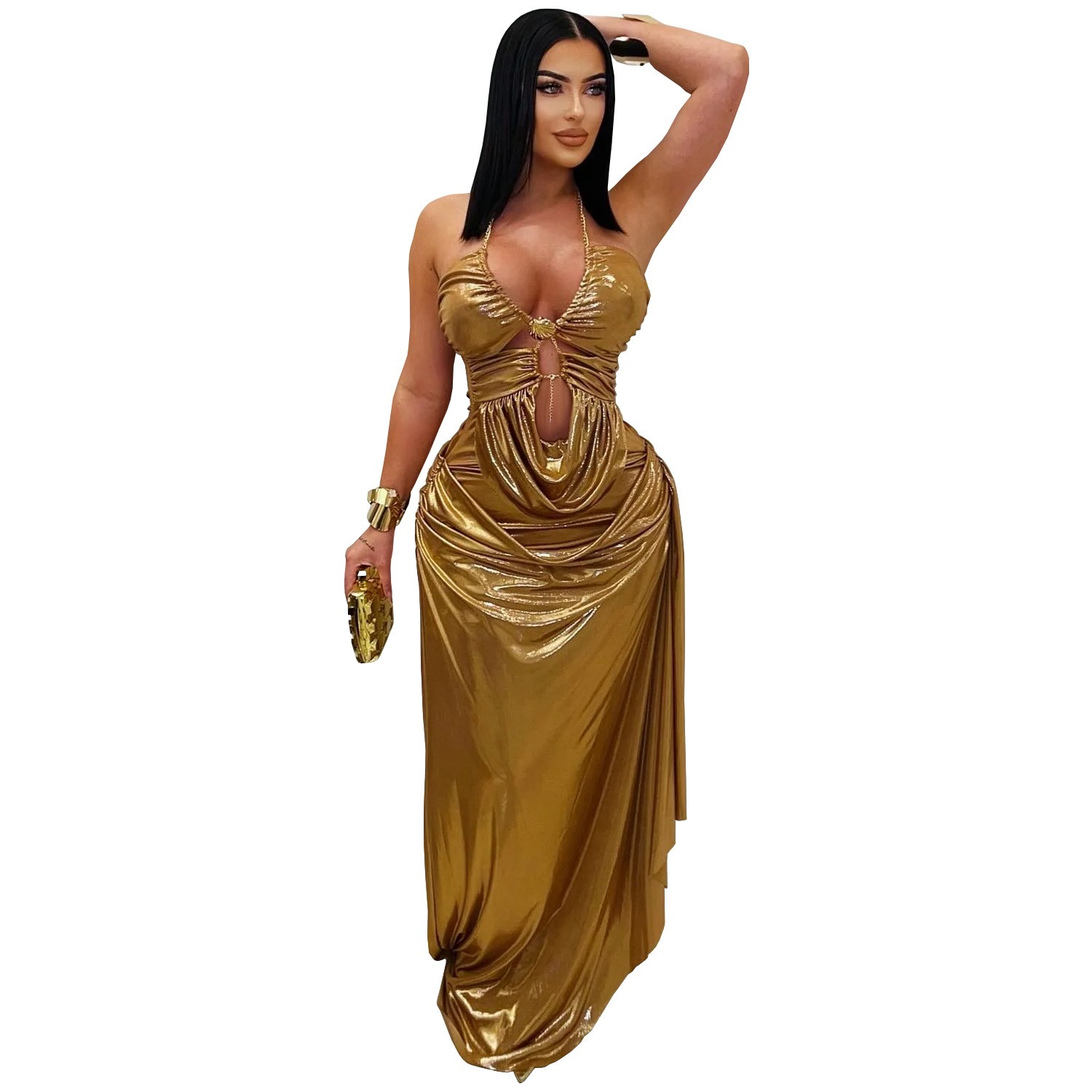 Vestido de Festa Longo Dourado - Maxi Dress Halter avaliação e preço