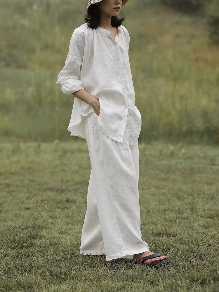 Conjunto de Camisa de Algodão  - Linen Pant Wide avaliação e preço